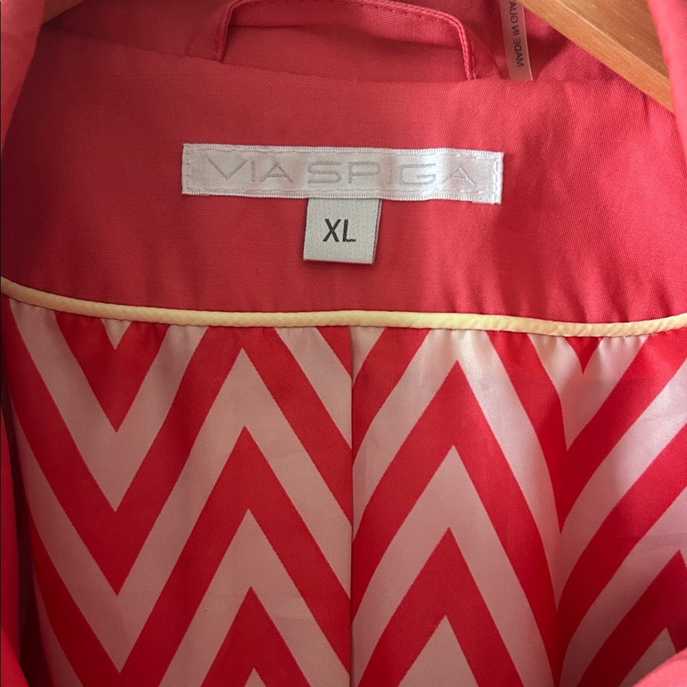Via Spiga‎ Womens Spring Midi Length Belted Hooded Trench Coat in Coral Size XL - Picture 7 of 14
